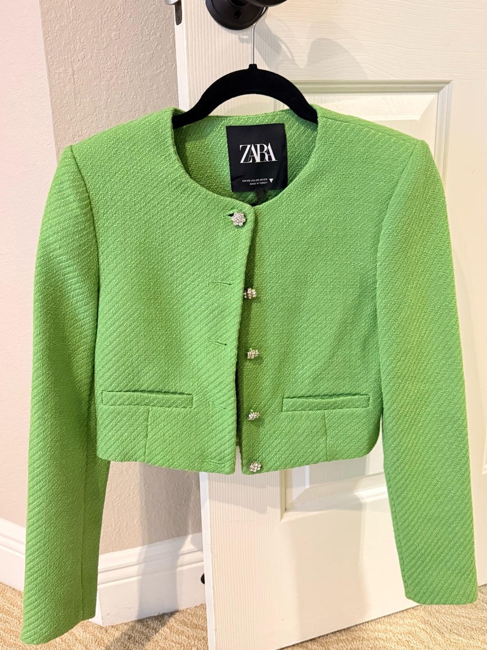 Zara Lime Green Cropped Bouclé Blazer